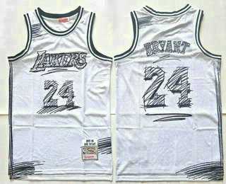 Mens Los Angeles Lakers #24 Kobe Bryant White Sketch Swingman Jersey->->NBA Jersey